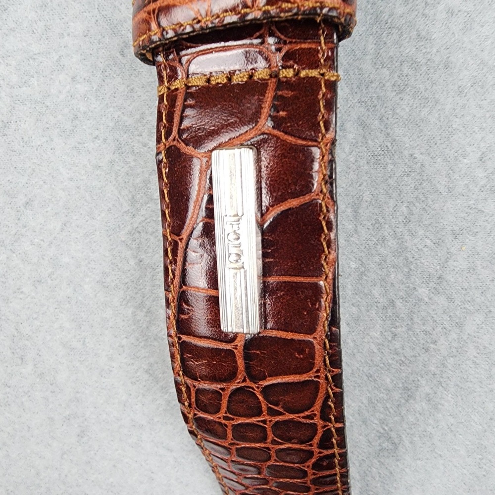 Polo Ralph Lauren Belt Mens Size 42 Brown Leather Croc Embossed Dress Buckle - Picture 9 of 10